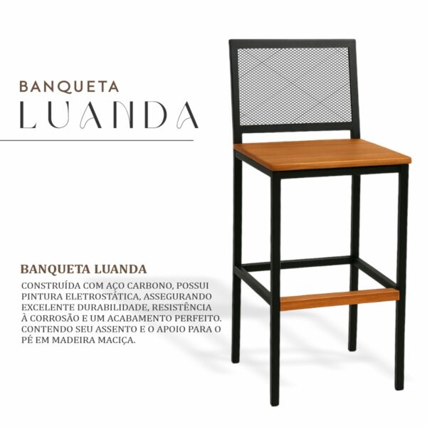 Banqueta Luanda Preto Assento Madeira Demolição - Imagem 2