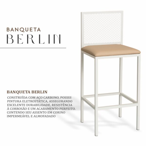 Banqueta Berlim Branca Corino Caqui de Aço com Pintura Eletrostática - Imagem 2
