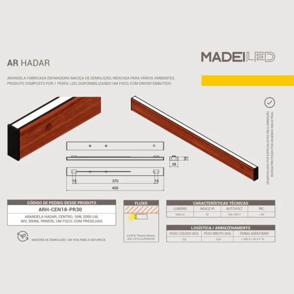 Arandela Hadar 18w Um Foco Madeira Maciça - Imagem 5