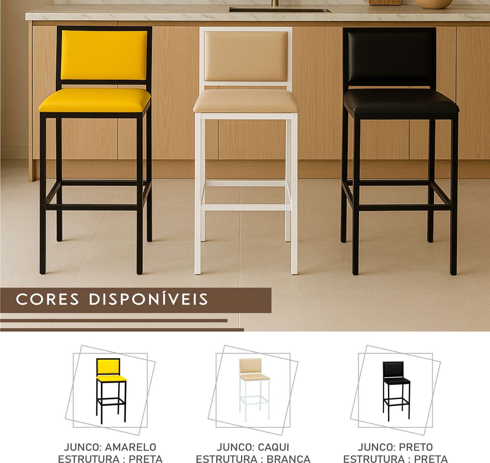 Banqueta Viena com Corino e Aço com Pintura Eletrostática