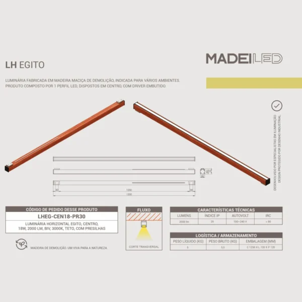 Luminária Led Egito 18w 2000lm Bivolt Madeira Maciça - Imagem 5