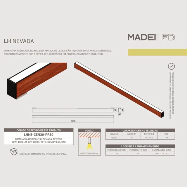 Luminária Led Nevada 36w 4000lm Bivolt Madeira Maciça - Imagem 3
