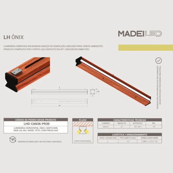 Luminária Led Ônix 36w 4000lm Bivolt Madeira Maciça - Imagem 3