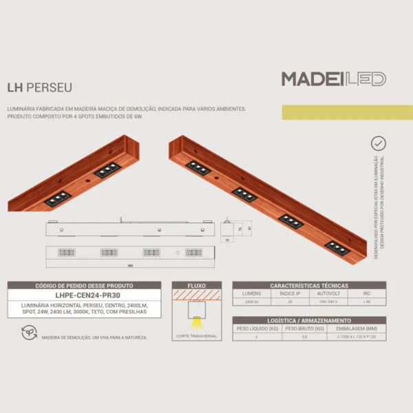 Luminária Perseu 12w Bivolt Madeira Maciça - Imagem 3