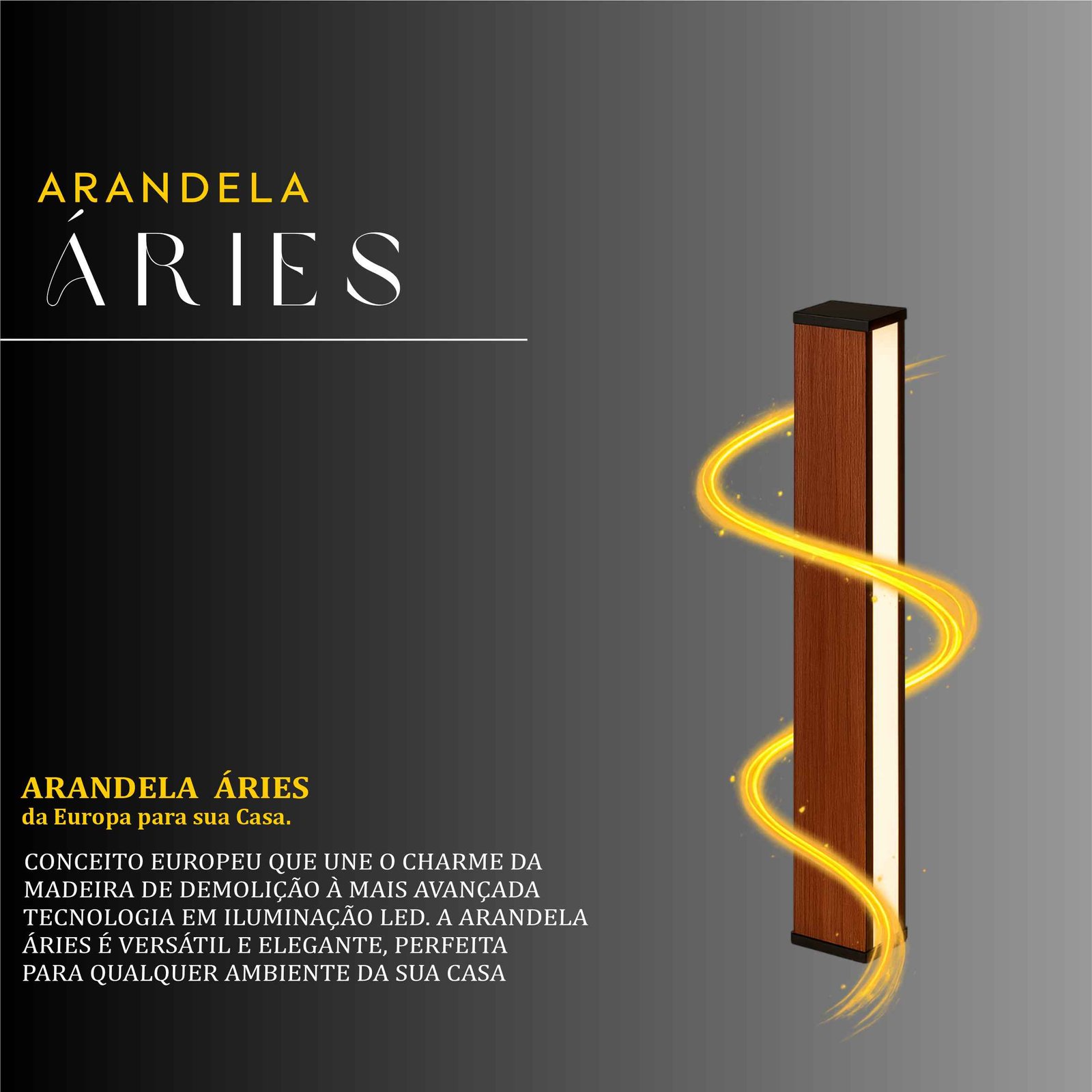 Arandela Áries 18w Dois Focos de Madeira Maciça Rústica de Demolição