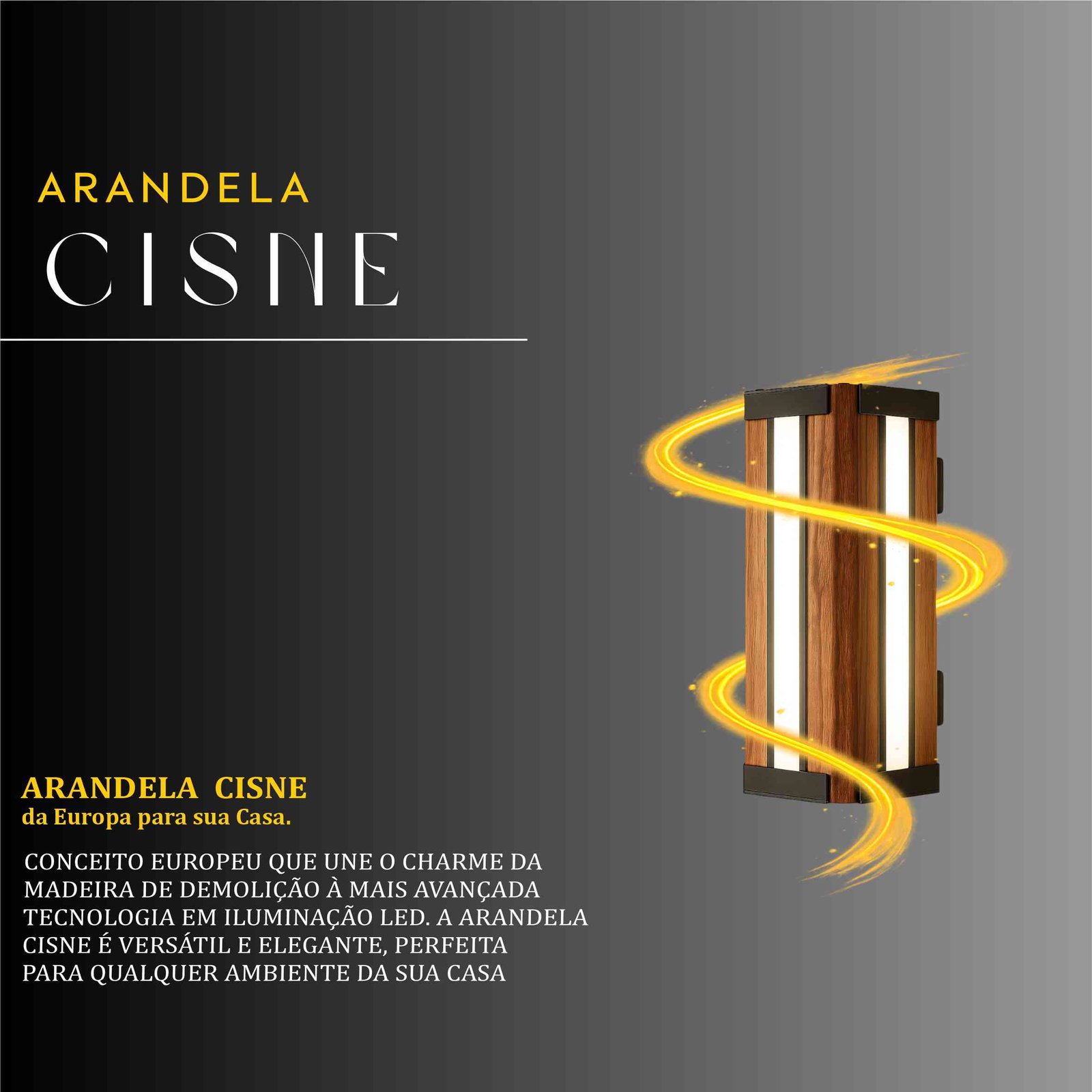 Arandela Cisne 18w Três Focos Madeira Maciça Rústica de Demolição