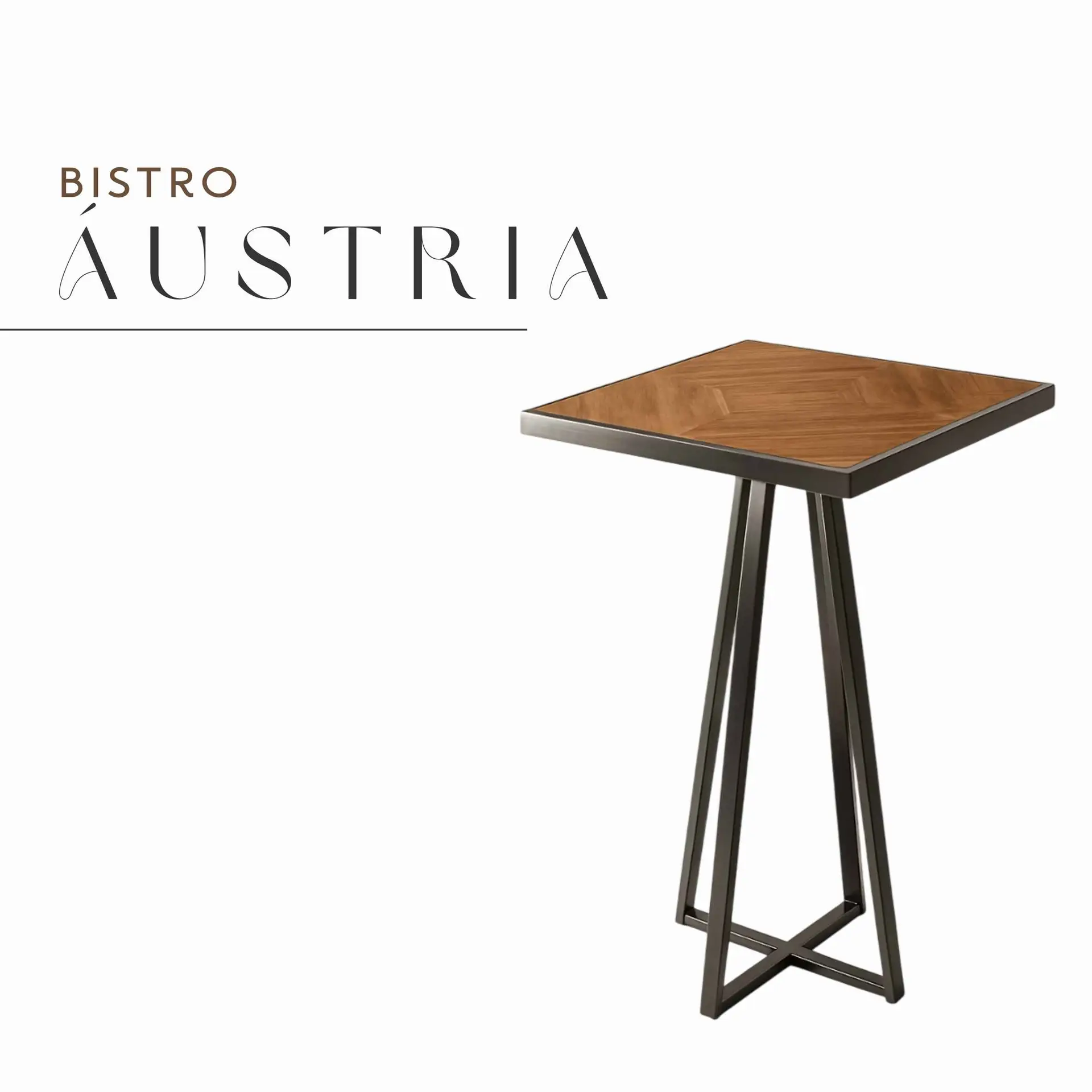 Bistrô Austria de Aço com Madeira Maciça Rústica de Demolição