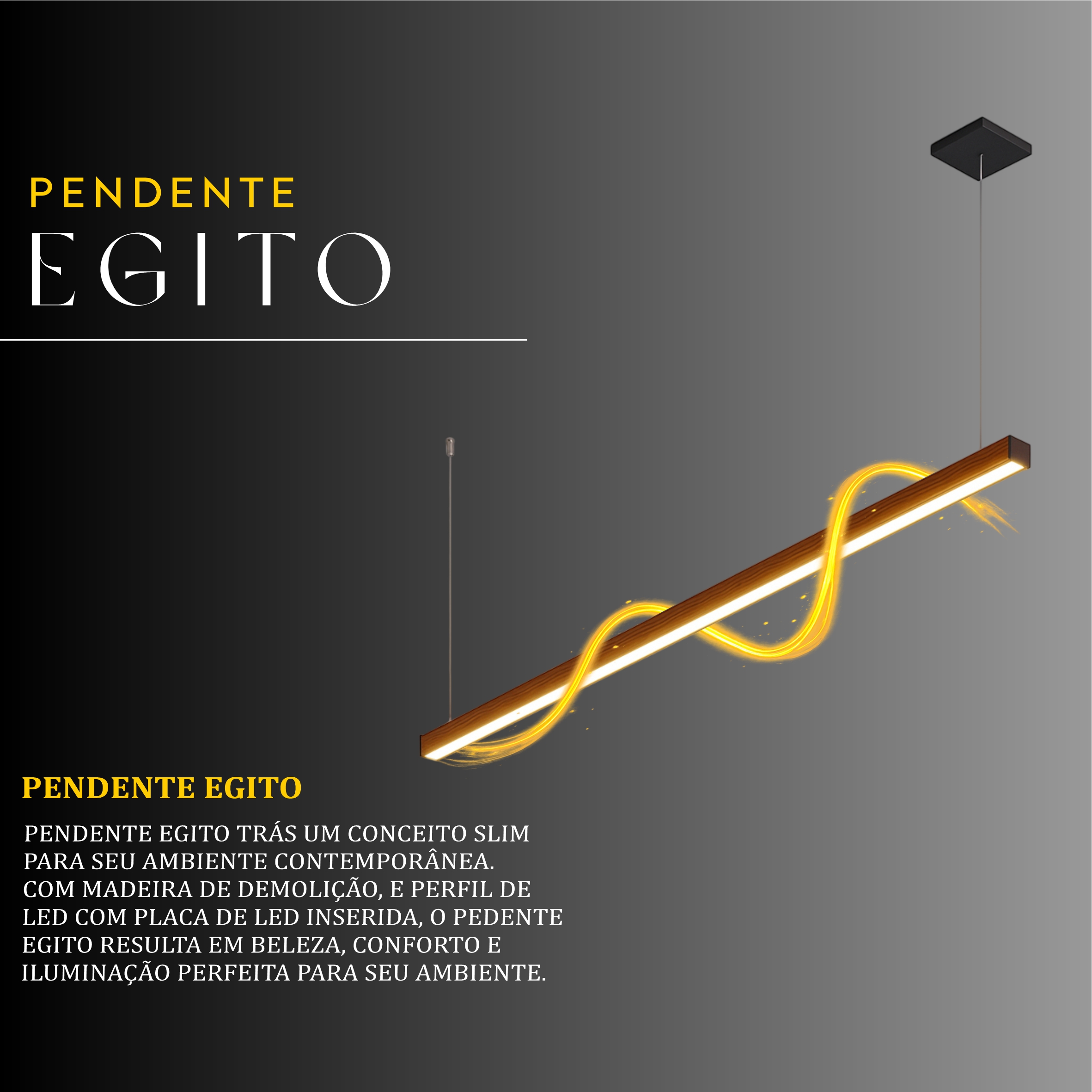Pendente Led Egito 18w 2000lm Bivolt Madeira Maciça