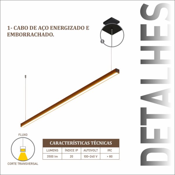 Pendente Led Egito 18w 2000lm Bivolt Madeira Maciça - Imagem 4