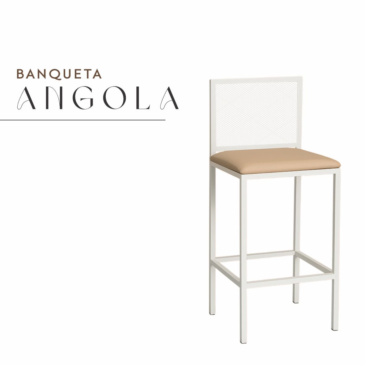 Banqueta Angola Branca Corino Caqui de Aço com Pintura Eletrostática