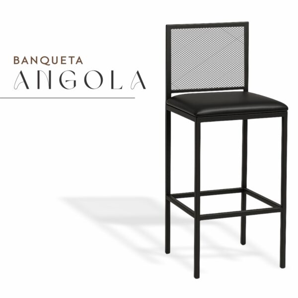 Banqueta Angola Preto Corino Preto de Aço com Pintura Eletrostática