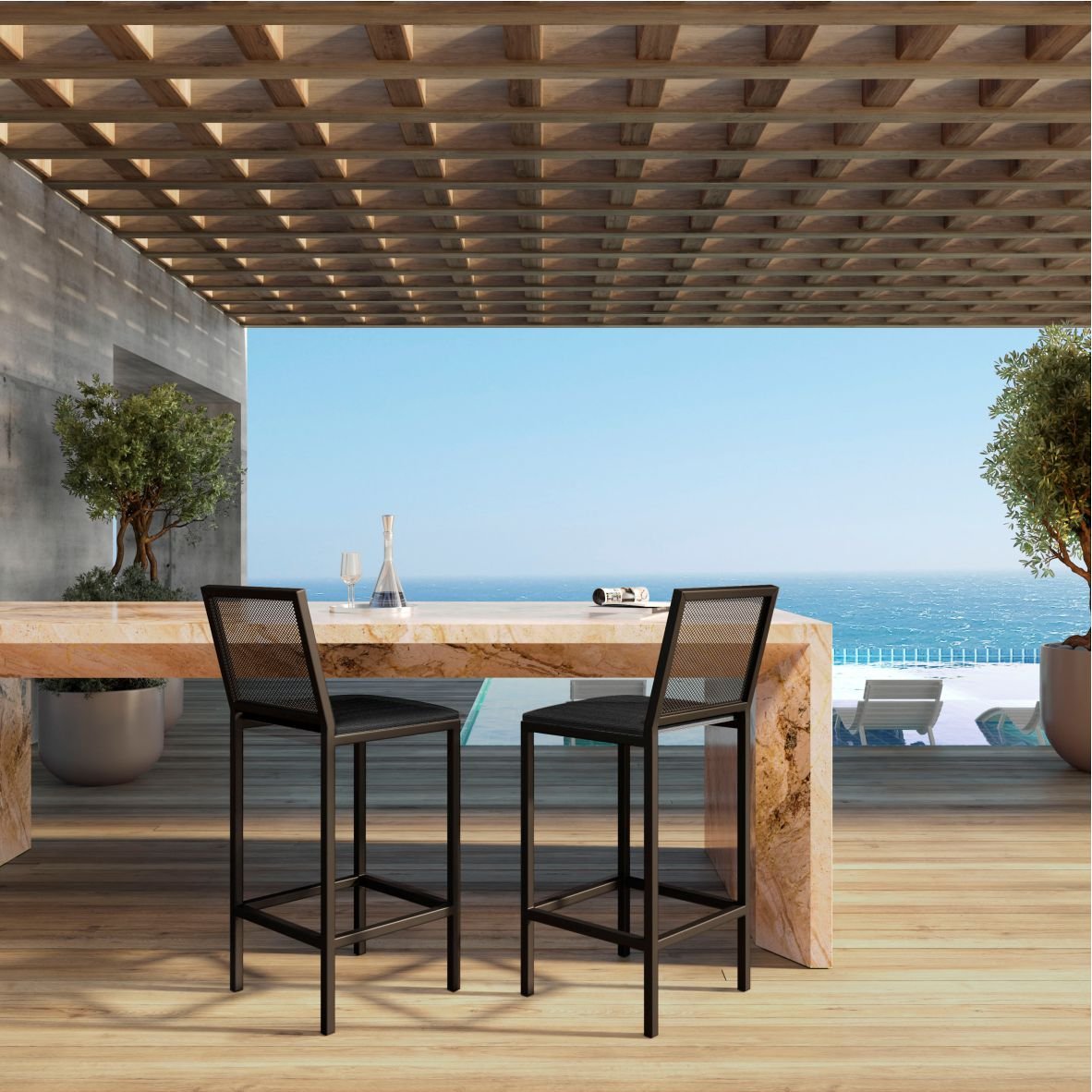 Banqueta Angola Preto Corino Preto de Aço com Pintura Eletrostática