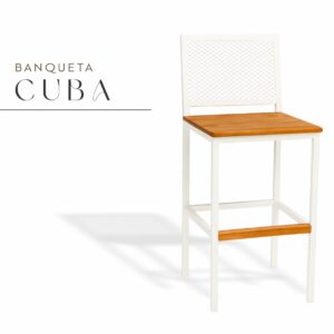 Banqueta Cuba Branca Assento Madeira Demolição