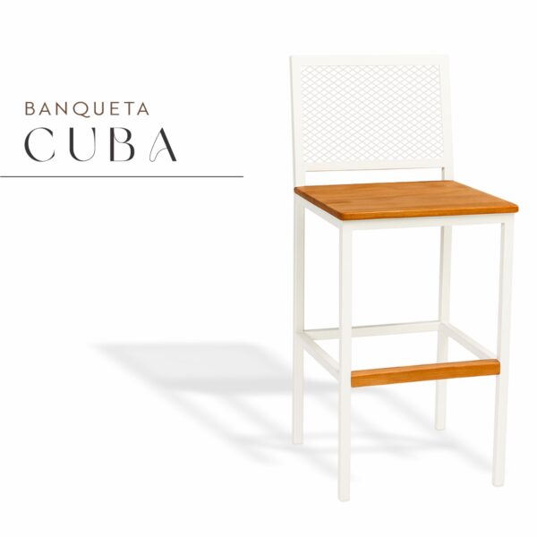 Banqueta Cuba Branca Assento Madeira Demolição