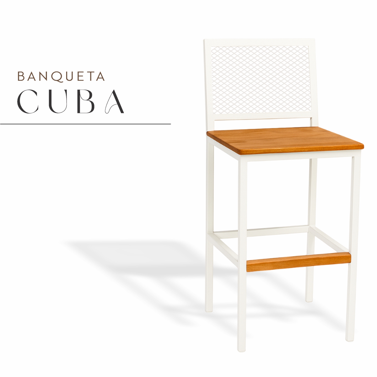 Banqueta Cuba Branca Assento Madeira Demolição