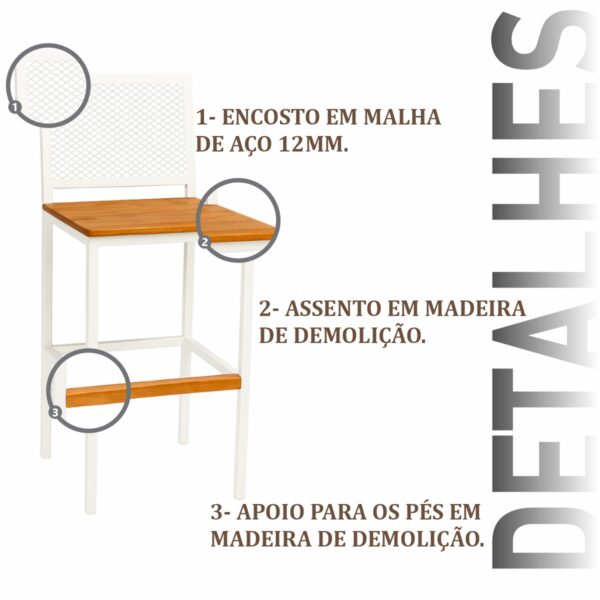 Banqueta Cuba Branca Assento Madeira Demolição - Imagem 4