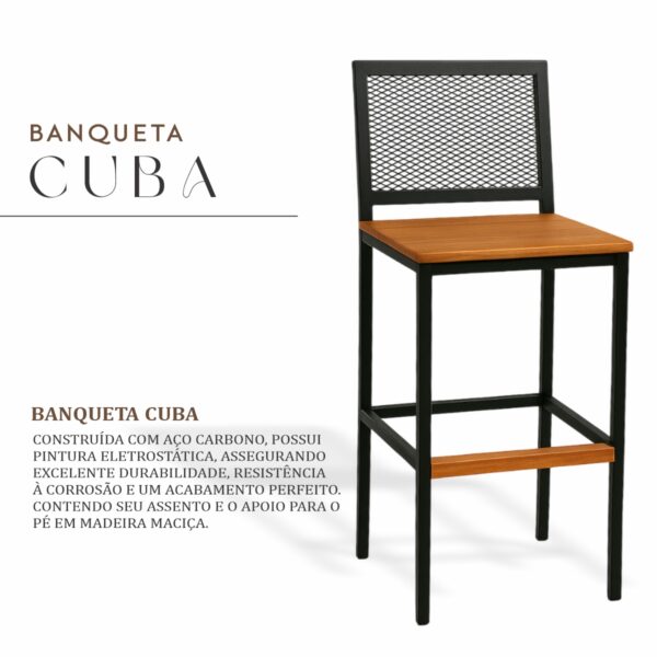 Banqueta Cuba Preta de Aço com Madeira Maciça Rústica de Demolição - Imagem 2