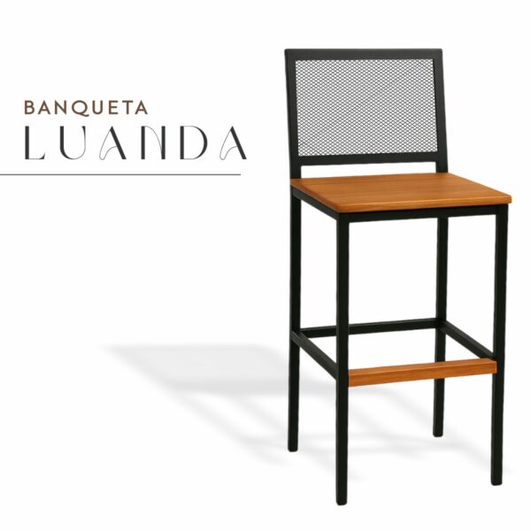 Banqueta Luanda Preto Assento Madeira Demolição