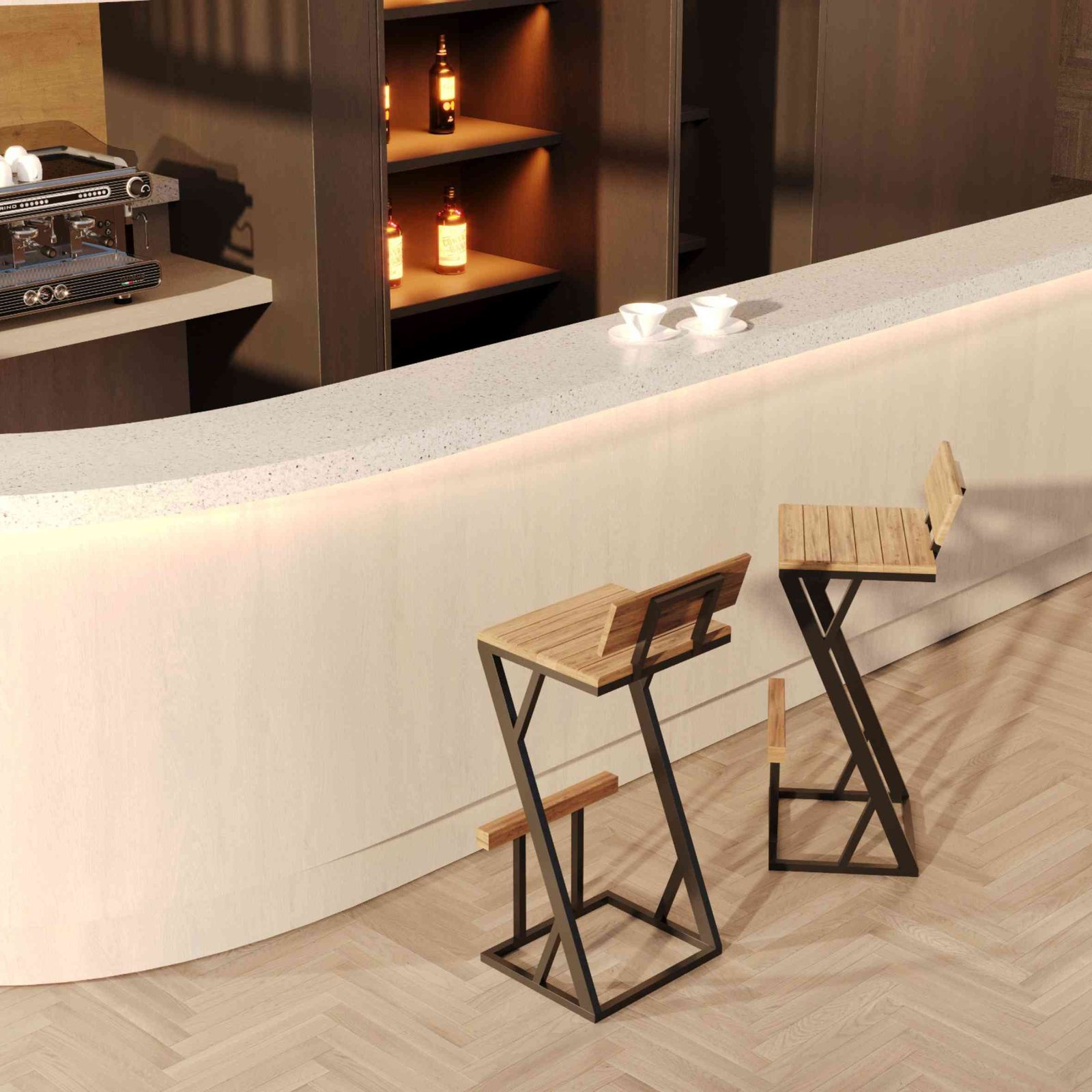 Banqueta Mianmar de Aço com Madeira Maciça Rústica de Demolição