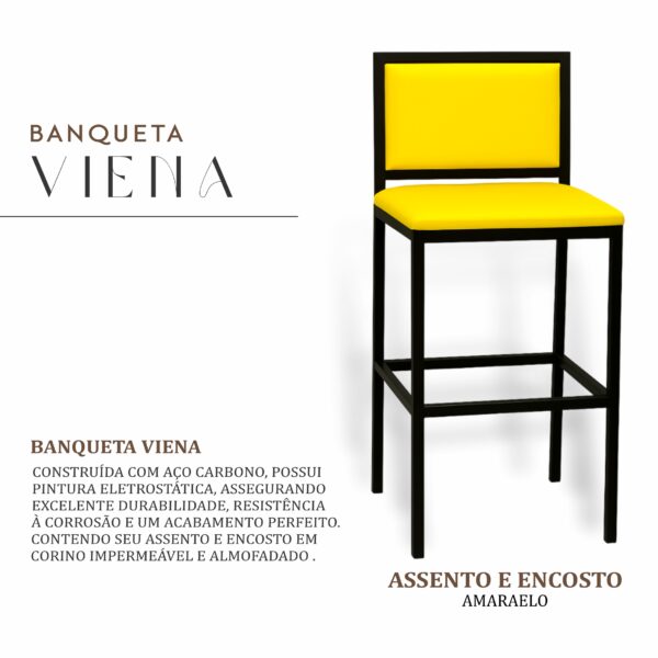 Banqueta Viena Preta Corino Amarelo - Imagem 2