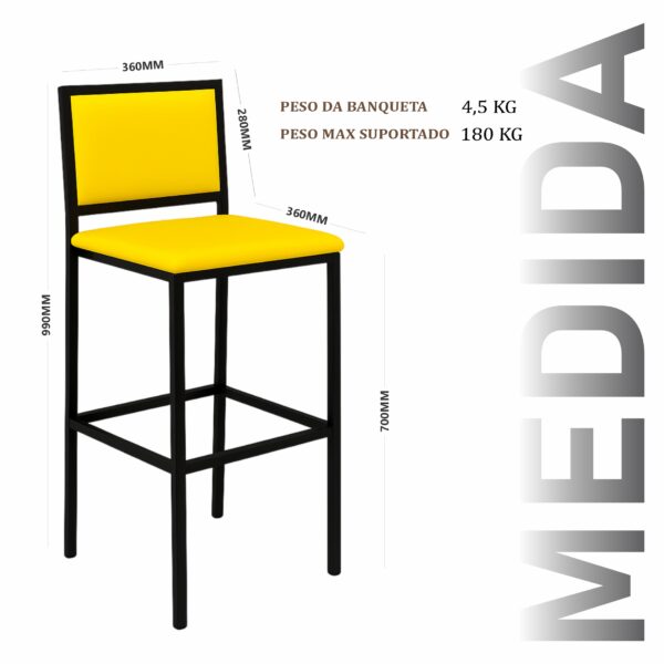 Banqueta Viena Preta Corino Amarelo - Imagem 3