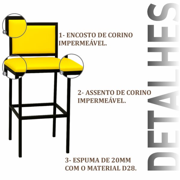 Banqueta Viena Preta Corino Amarelo - Imagem 4