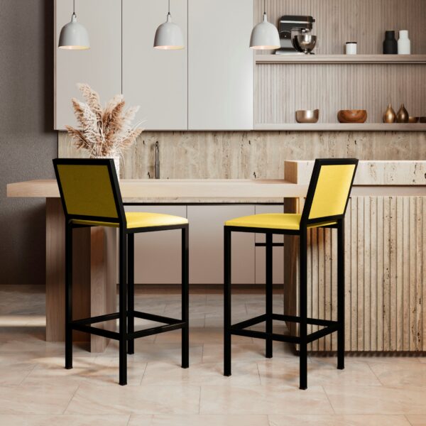 Banqueta Viena Preta Corino Amarelo - Imagem 5