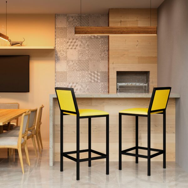 Banqueta Viena Preta Corino Amarelo - Imagem 7