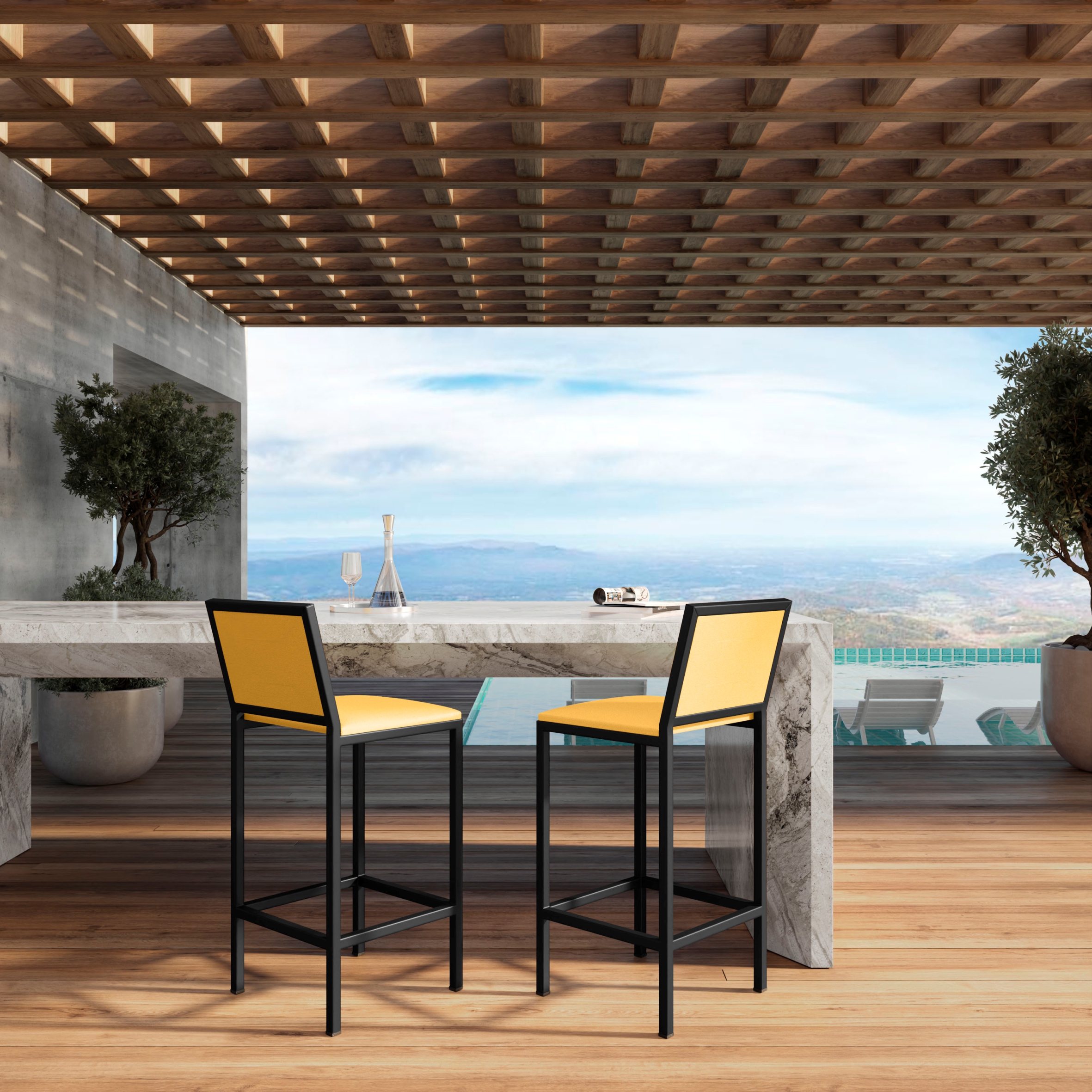 Banqueta Viena Preta Corino Amarelo