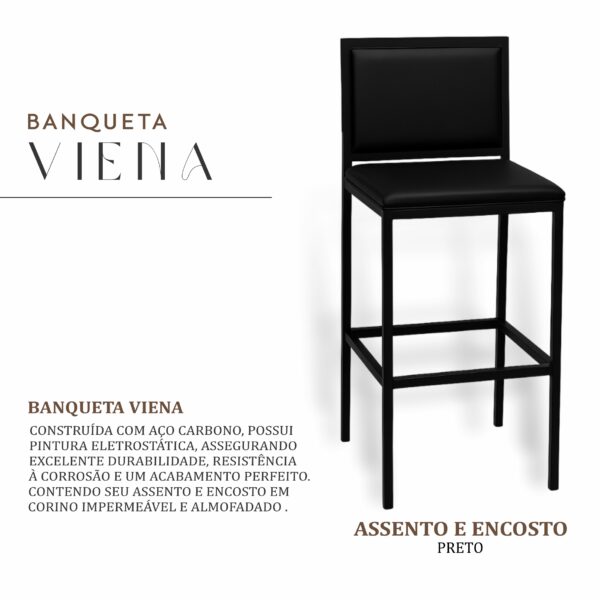 Banqueta Viena Preto Corino Preto - Imagem 2