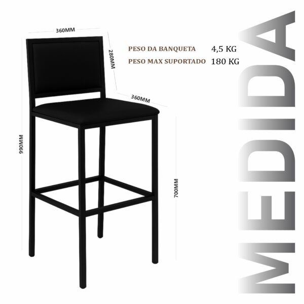 Banqueta Viena Preto Corino Preto - Imagem 3
