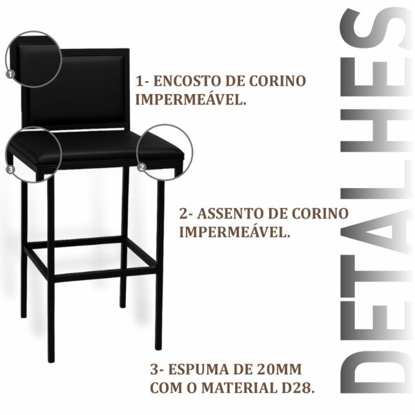 Banqueta Viena Preto Corino Preto - Imagem 4