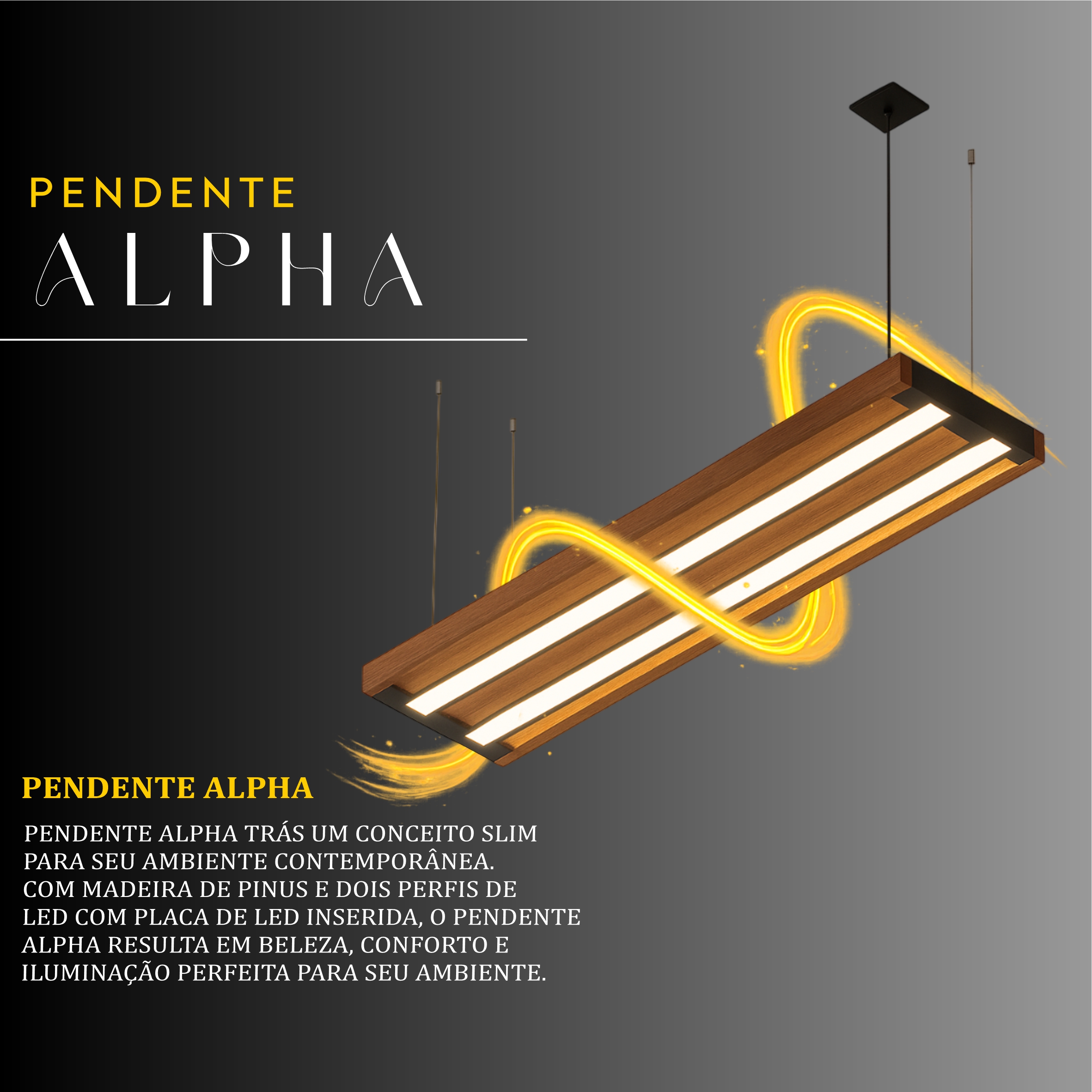Pendente Led Alpha 72w 8000lm Bivolt Prancha de Madeira Maciça Rústica de Demolição
