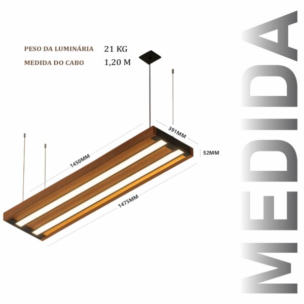 Pendente Led Alpha 72w 8000lm Bivolt Prancha de Madeira Maciça Rústica de Demolição - Imagem 3