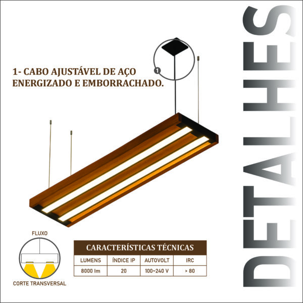 Pendente Led Alpha 72w 8000lm Bivolt Prancha de Madeira Maciça Rústica de Demolição - Imagem 4