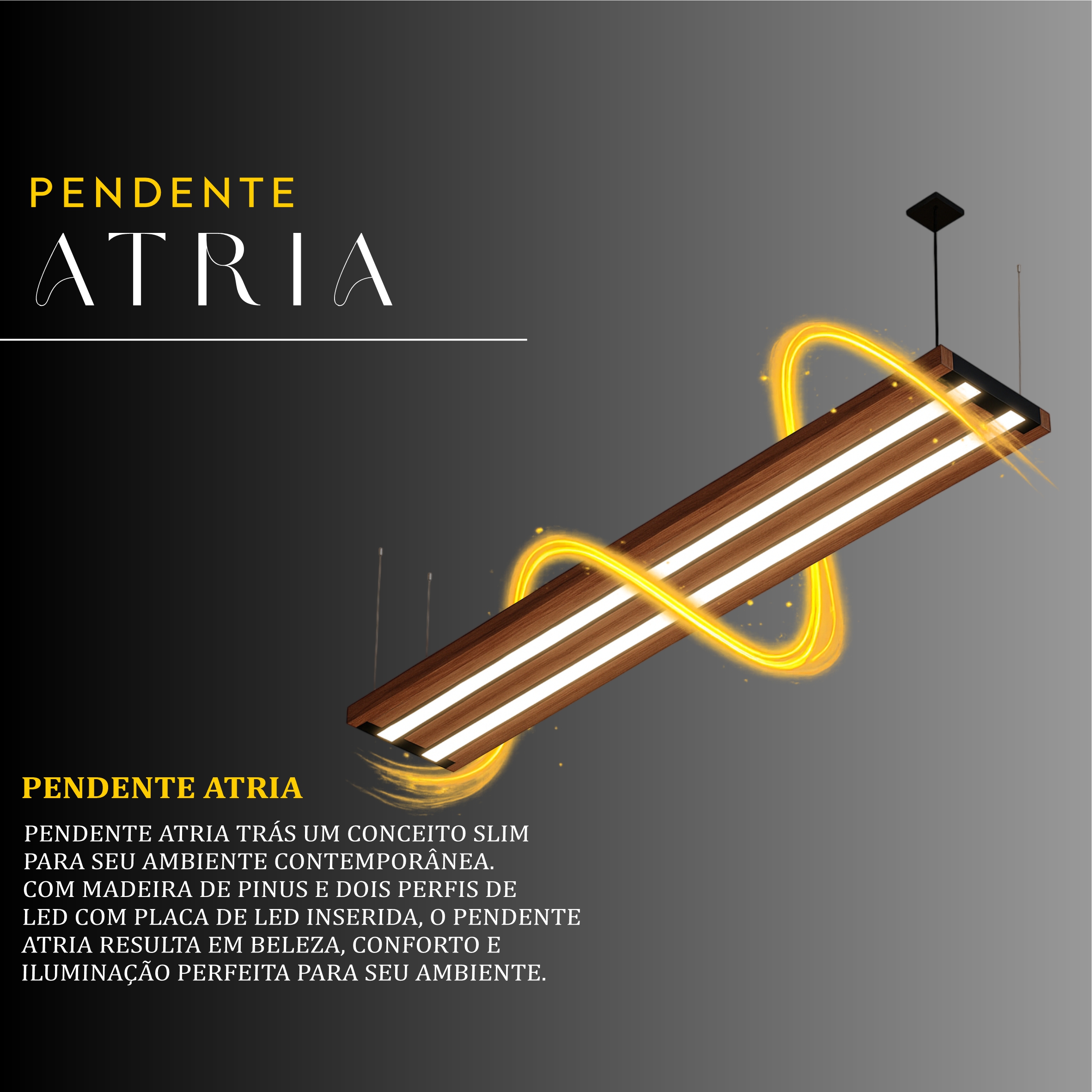 Pendente Led Atria 72w 8000lm Bivolt Prancha de Madeira Maciça Rústica de Demolição