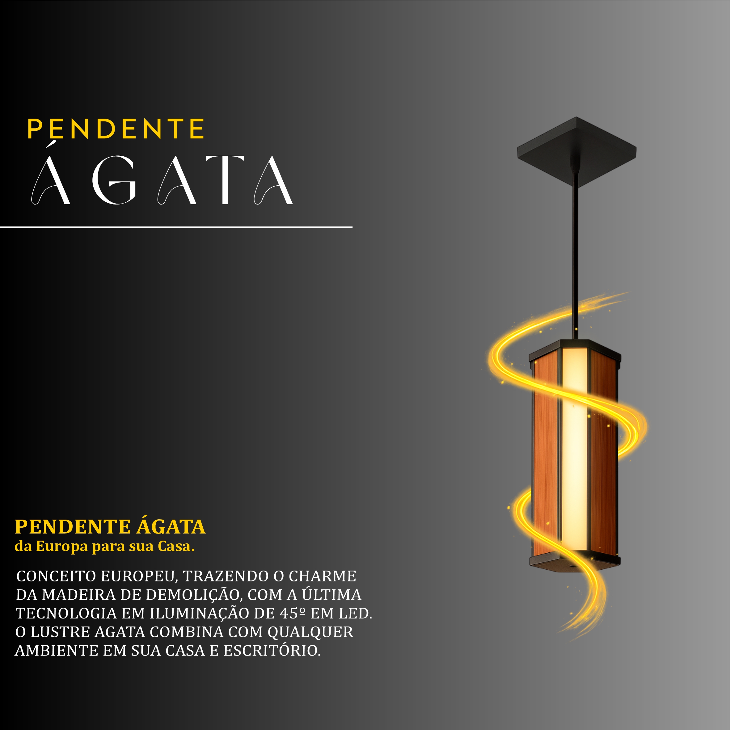Pendente Led Ágata Canto 18w 2000lm Bivolt de Madeira Maciça Rústica de Demolição