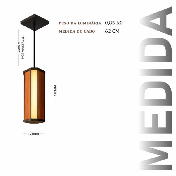Pendente Led Ágata Canto 18w 2000lm Bivolt de Madeira Maciça Rústica de Demolição - Imagem 3