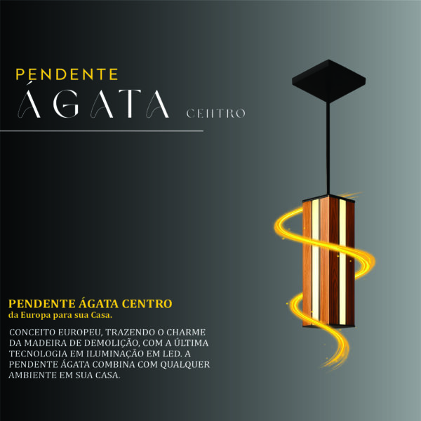 Pendente Led Ágata Centro 18w 2000lm Bivolt de Madeira Maciça Rústica de Demolição - Imagem 2
