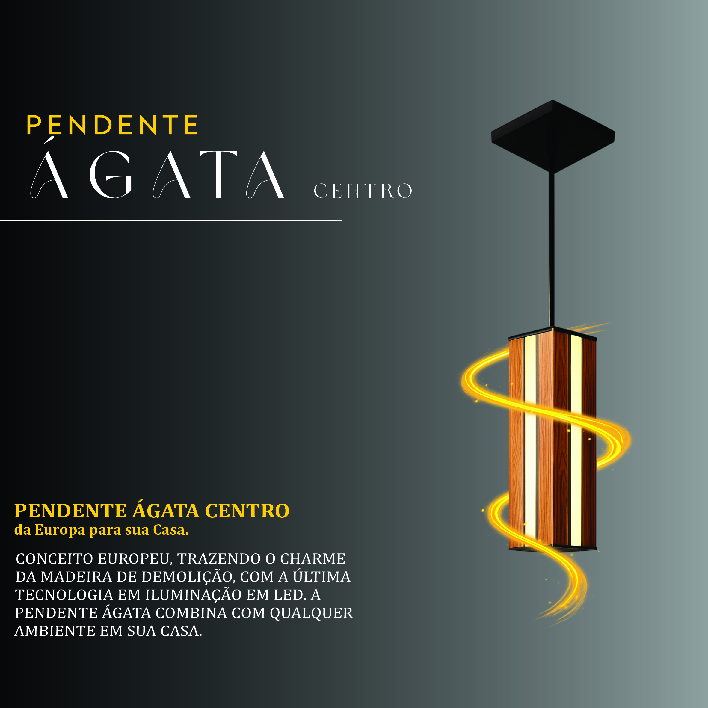 Pendente Led Ágata Centro 18w 2000lm Bivolt de Madeira Maciça Rústica de Demolição