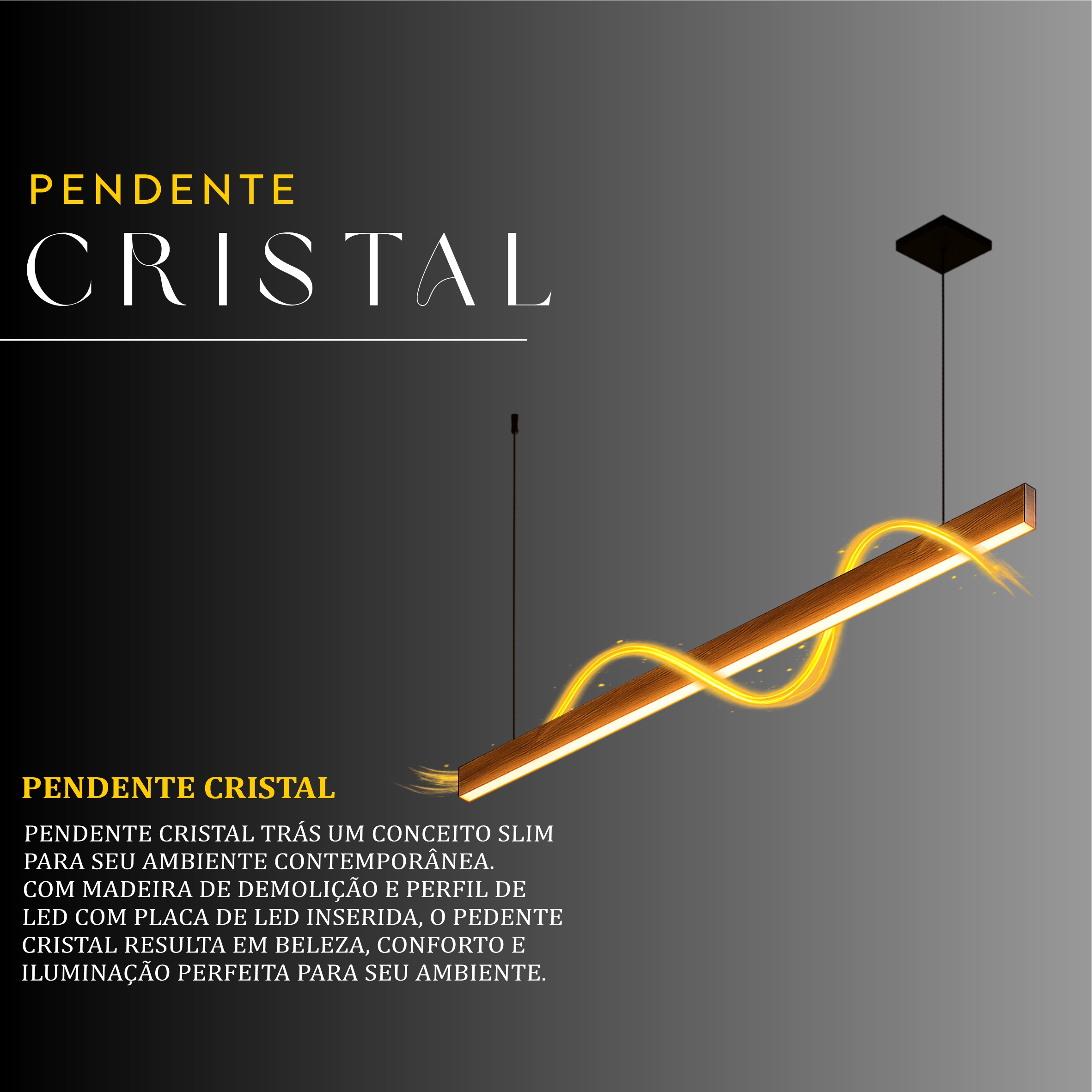 Pendente Led Cristal 28w 2800lm Bivolt de Madeira Maciça Rústica de Demolição
