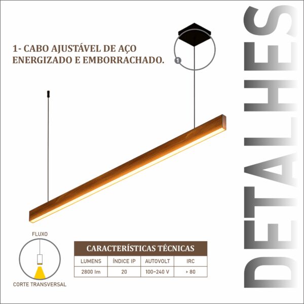 Pendente Led Cristal 28w 2800lm Bivolt de Madeira Maciça Rústica de Demolição - Imagem 4