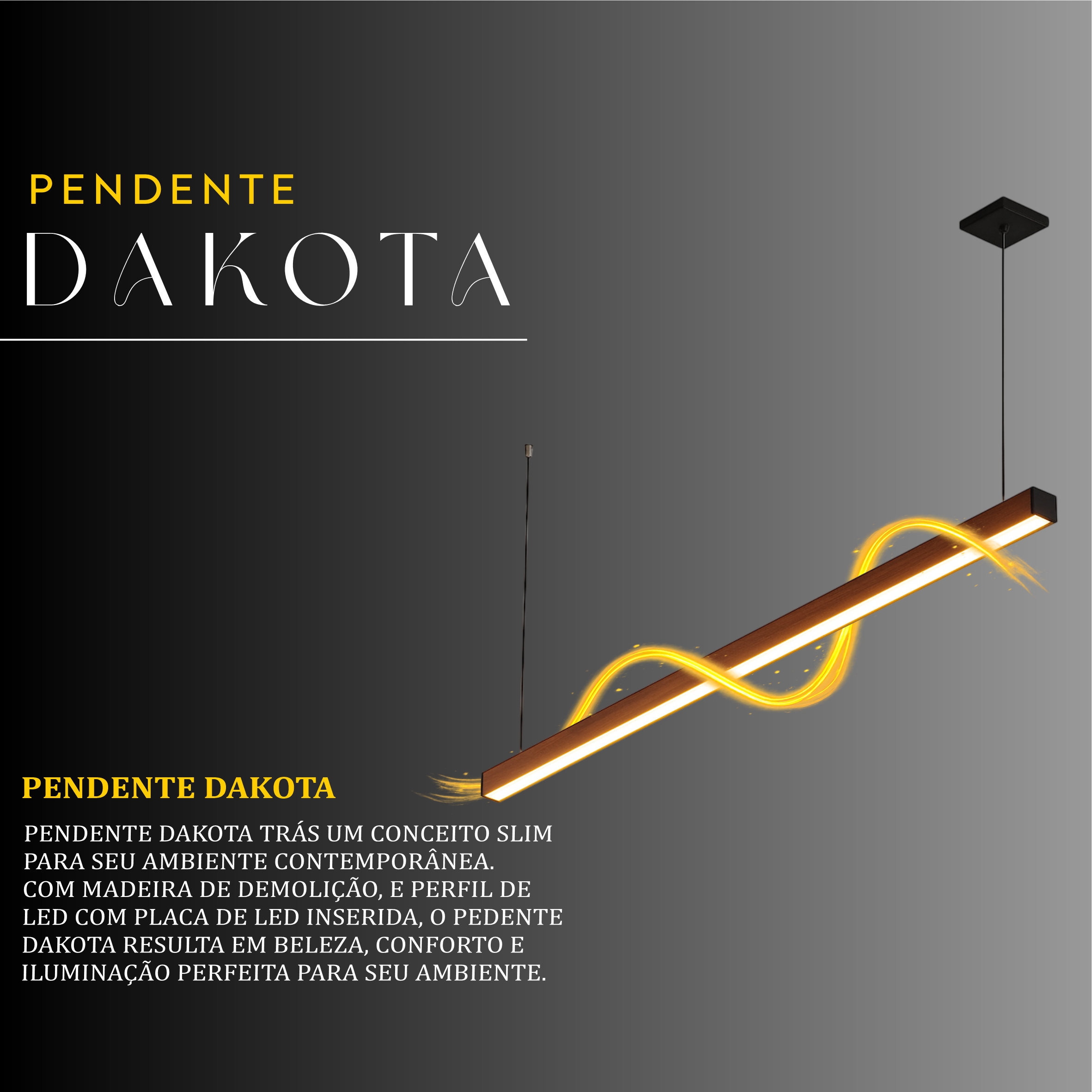 Pendente Led Dakota 36w 4000lm Bivolt de Madeira Maciça Rústica de Demolição