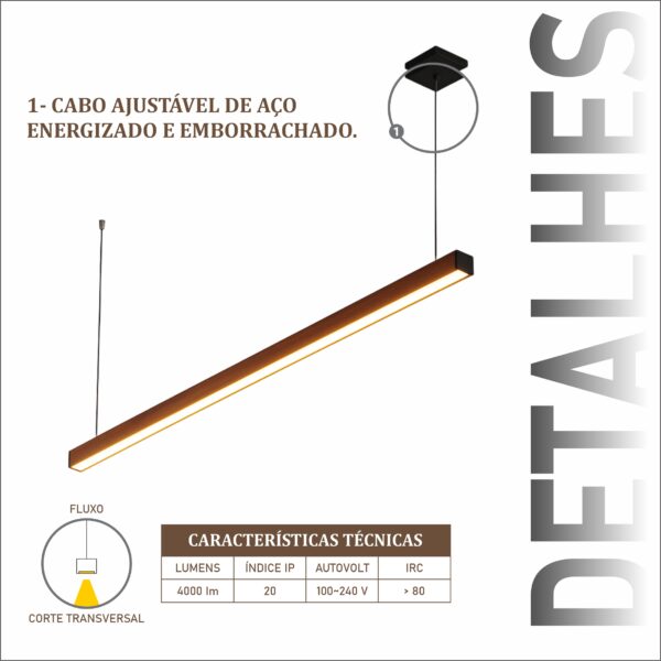Pendente Led Dakota 36w 4000lm Bivolt de Madeira Maciça Rústica de Demolição - Imagem 4