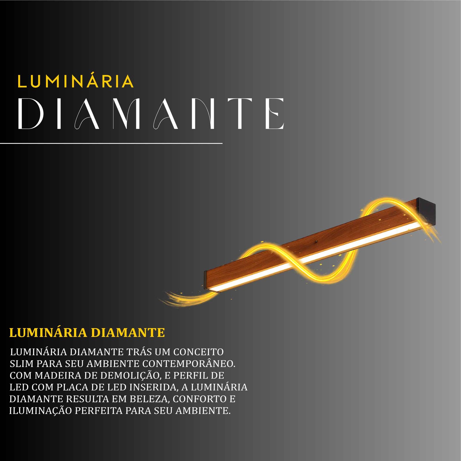 Luminária Led Diamante 36w 4000lm Bivolt de Madeira Maciça Rústica de Demolição