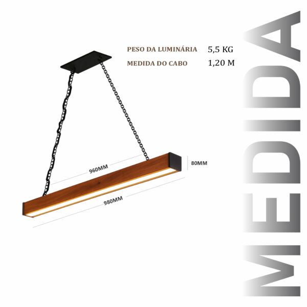 Pendente Led Diamante 36w 4000lm Bivolt de Madeira Maciça Rústica de Demolição - Imagem 3