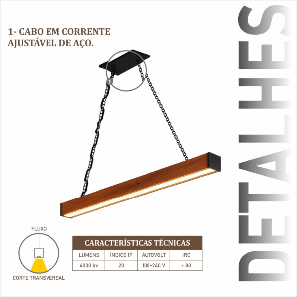 Pendente Led Diamante 36w 4000lm Bivolt de Madeira Maciça Rústica de Demolição - Imagem 4