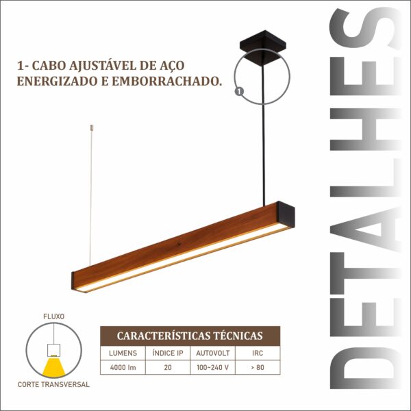 Pendente Led Diamante 36w 4000lm Bivolt de Madeira Maciça Rústica de Demolição - Imagem 4