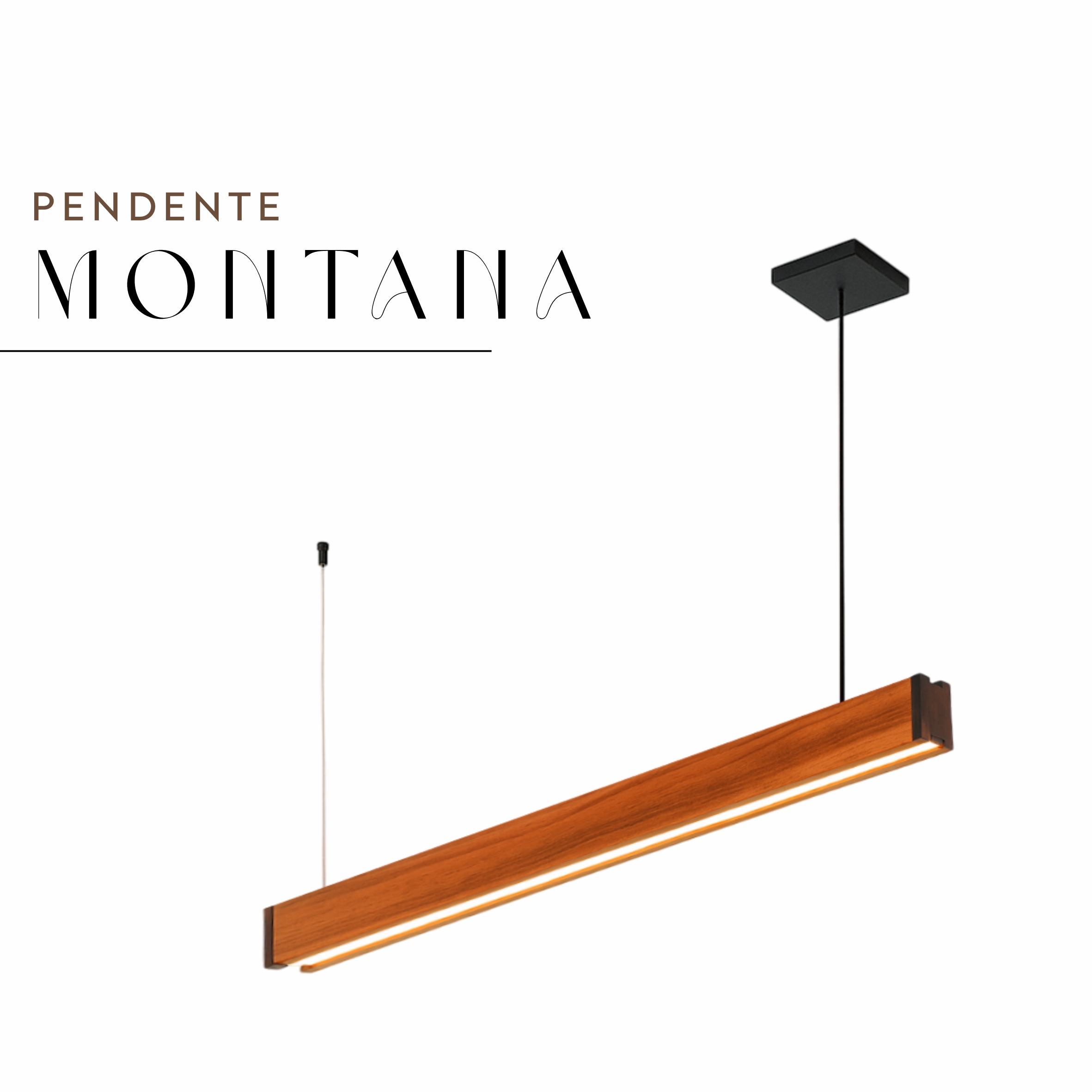 Pendente Led Montana Dois Perfis 72w 8000lm Bivolt de Madeira Maciça Rústica de Demolição
