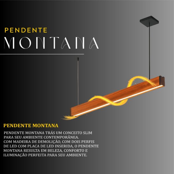 Pendente Led Montana Dois Perfis 72w 8000lm Bivolt de Madeira Maciça Rústica de Demolição - Imagem 2